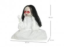 Dekorativní figurka 844-686V00WT, hororová panenka, se snímačem hluku a pohybu, s červenými LED světly, 60 x 15 x 60 cm