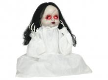 Dekorativní figurka 844-686V00WT, hororová panenka, se snímačem hluku a pohybu, s červenými LED světly, 60 x 15 x 60 cm
