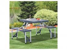 Kempingový zahradní set 84B-031, stůl, lavice, hliníkový, skládací, tmavě šedý