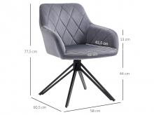 Kancelářská židle 839-538V00GY, polstrovaná, s loketní opěrkou, sametový vzhled, retro design, ocel, šedá, 58 × 60,5 × 77,5 cm