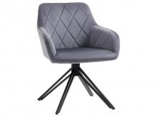 Kancelářská židle 839-538V00GY, polstrovaná, s loketní opěrkou, sametový vzhled, retro design, ocel, šedá, 58 × 60,5 × 77,5 cm