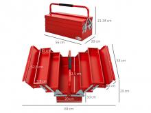 Box na nářadí B20-079RD, kufr na nářadí, 5 přihrádek, ocel, červený, 56 x 20 x 41 cm