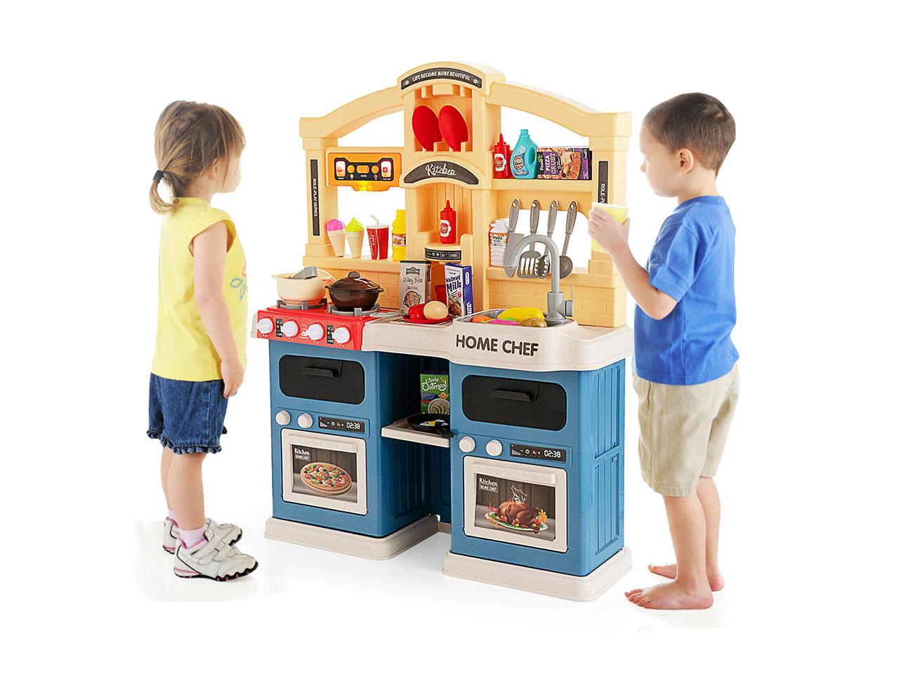 Dětská kuchyňka TP10035BL, včetně příslušenství, se světly, zvuky, jídlem, modrá, 66 x 23 x 83 cm
