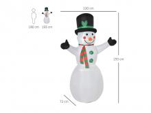 Vánoční dekorace sněhuláka 844-168V90, včetně foukače, barevné LED, samonafukovací, 1,93 m, vícebarevné
