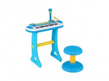 Elektronická dětská klávesnice TM10021BL, se stoličkou, mikrofonem, pro děti od 3 let, modrá