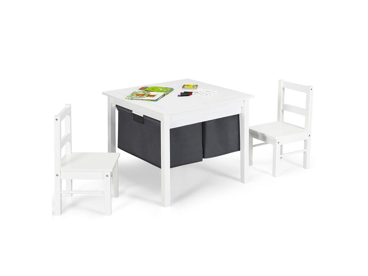 Dětský stůl a židle HW68590WH, stolní souprava, s úložným prostorem