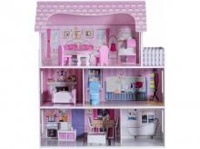 Dřevěný domeček pro panenky HW56619, s nábytkem a příslušenstvím, vila pro panenky, 3 patra