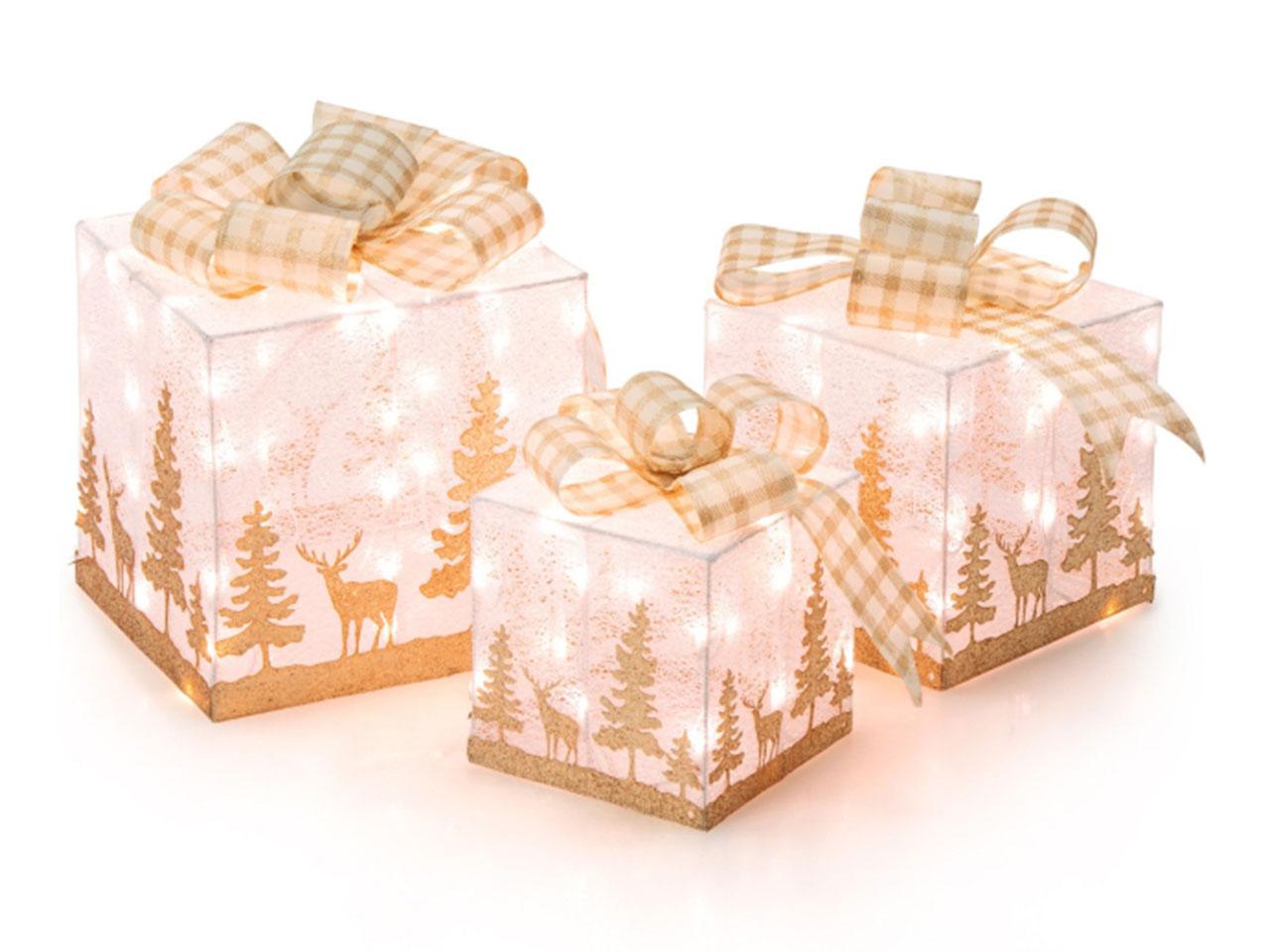Sada 3 osvětlených vánočních dárkových krabiček CM24288DE