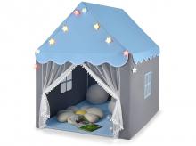 Dětský hrací domeček TP10005BL, s hvězdami, oknem a podložkou, dvojitou záclonou, modrý