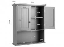 Koupelnová skříňka HW66930GR, s dvojitými dvířky, nástěnná, s nastavitelnou policí, šedá, 60 x 20 x 70,5 cm
