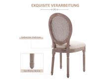 Jídelní židle 835-100, čalouněná, v plátěném vzhledu, s opěradlem z ratanu, retro, béžová, 50 x 59 x 97 cm