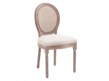 Jídelní židle 835-100, čalouněná, v plátěném vzhledu, s opěradlem z ratanu, retro, béžová, 50 x 59 x 97 cm