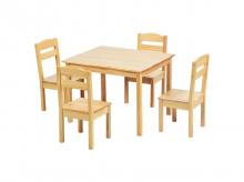 Sada dětského nábytku HY10046NA, borové dřevo, stůl, 4 ks židle, hnědá