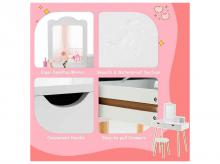 Toaletní stolek HY10088WH, 2v1, se zrcadlem a stoličkou, 2 velké zásuvky, odkládací polička, bílý