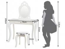 Dětský toaletní stolek HW65300WH, se židlí, šuplíkem a odnímatelným zrcadlem, bílý, 70 x 34 x 105 cm