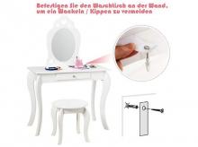 Dětský toaletní stolek HW65300WH, se židlí, šuplíkem a odnímatelným zrcadlem, bílý, 70 x 34 x 105 cm