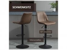 Barová židle 835-228, 1 ks, retro design, s opěrkou nohou, výškově nastavitelná, hnědá, polyester, 43 cm x 49,5 cm x 111 cm